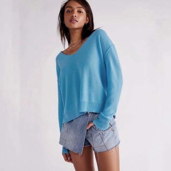 Free People Harmony 100% Cashmere Sweater Blue XS - Picture 1 of 12